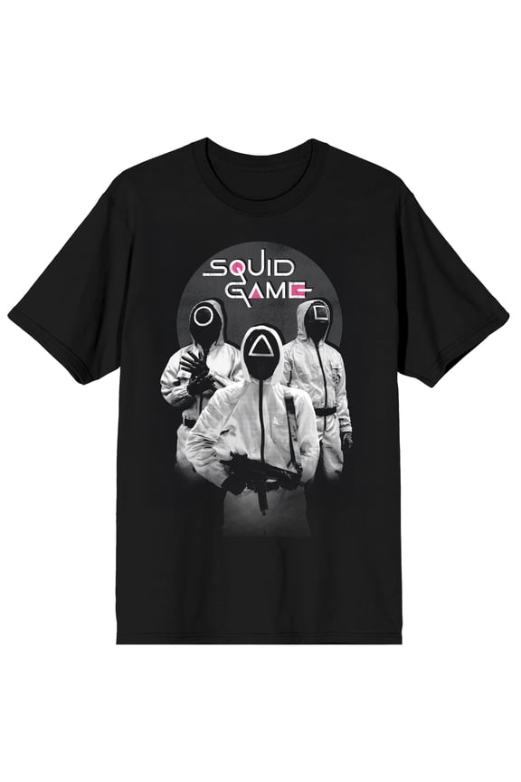 Squid Game Guards Iconic on Black Adult Crew Neck Short Sleeve T-shirt - XS