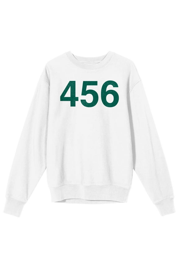 Squid Game - Number 456 on White Adult Crew Neck Sweatshirt - Medium