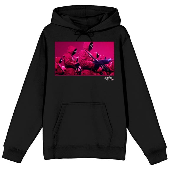 Squid Game Pink Soldiers Adult Black Graphic Hoodie-Medium