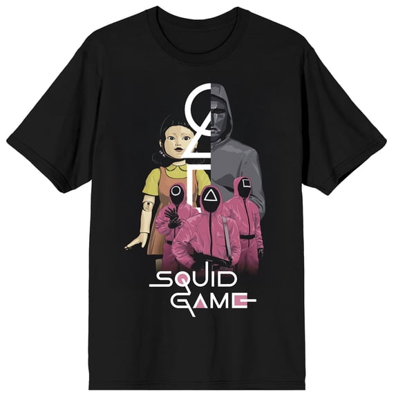 Squid Game The Game Runners on Black Adult Crew Neck Short Sleeve T-shirt - Large