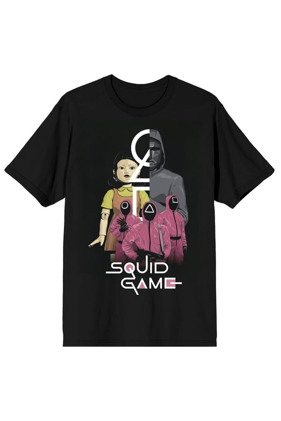 Squid Game The Game Runners on Black Adult Crew Neck Short Sleeve T-shirt - Large