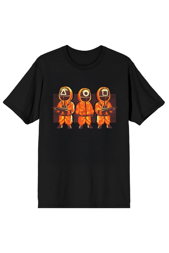 Squid Game Three Guards Kawaii on Black Adult Crew Neck Short Sleeve T-shirt - 3XL