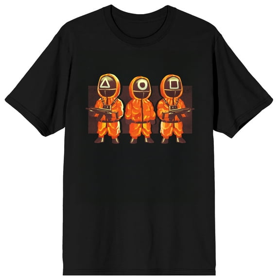 Squid Game Three Guards Kawaii on Black Adult Crew Neck Short Sleeve T-shirt - XS