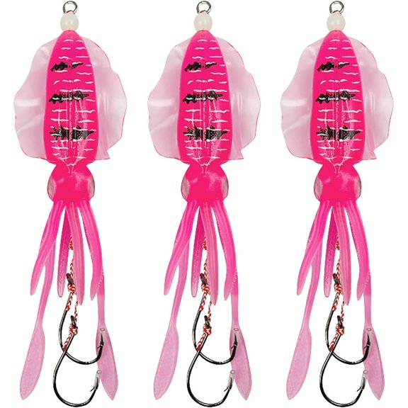 Squid Jigs Hooks Luminous Fishing Lure Octopus Trolling Artificial Rigged Bait - Soft Rubber Material, Assist Hooks, Squid Lure