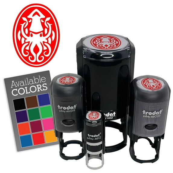 Squid Kraken Emblem Sea Creature Oval Self-Inking Rubber Stamp for Stamping Ink Stamper Crafting Planners - 1/2 Inch Mini - Dry Pad (No Ink)