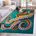 thumbnail image 1 of Squid Marine Life Washable Area Rugs 4'x6', Teal Green Ocean Seawater Low Pile Throw Living Room Rug Non-Slip Sturdy Edge Binding Carpet for Indoor Entryway Bedside Kitchen, 1 of 9