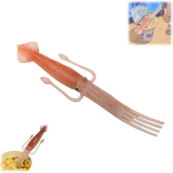 Squid Noodle Fork – 2025 New Silicone Pasta Fork in Cute Octopus Shape, 3-in-1 Heat-Resistant Cooking Tool for Ramen, Pasta, Salad – Funny Kitchen Gadget for Adults (1)