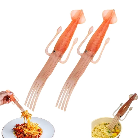 Squid Noodle Fork, Pasta Fork, Pasta Tools, Heat-Resistant Silicone Fork, Multi-Purpose Forks for Ramen/Pasta/Salad (A)