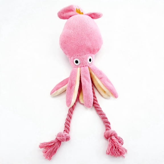Squid Octopus Dog Chew Toy, Soft Plush Squeaky Rope Pet Toy, Interactive Teeth Cleaning Chewing Toy, Durable Funny Puppy Play Toy for Small Medium Dogs Indoor Playing