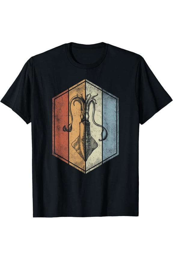 Squid Retro Vintage Marine Biologist Seafood Calamari Lover T-Shirt men and women can wear, black, white, gifts