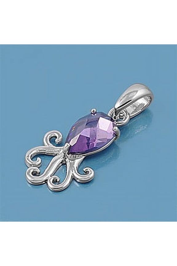 Squid Shaped Lavender Cubic Zirconia Pendant Sterling Silver