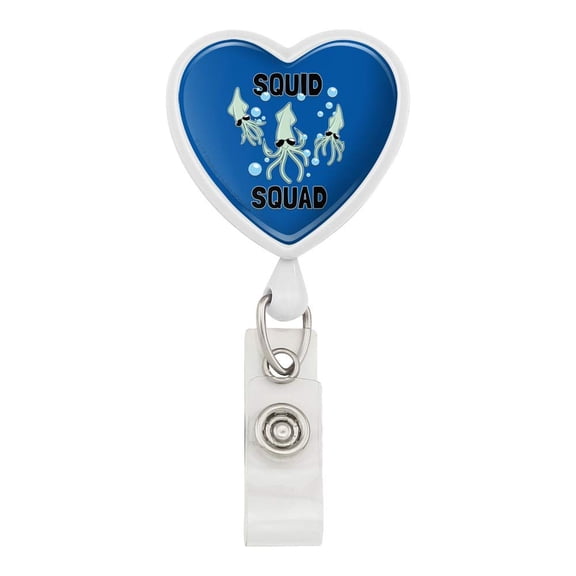Squid Squad Ocean Aquatic Funny Humor Heart Lanyard Retractable Reel Badge ID Card Holder