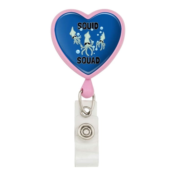 Squid Squad Ocean Aquatic Funny Humor Heart Lanyard Retractable Reel Badge ID Card Holder