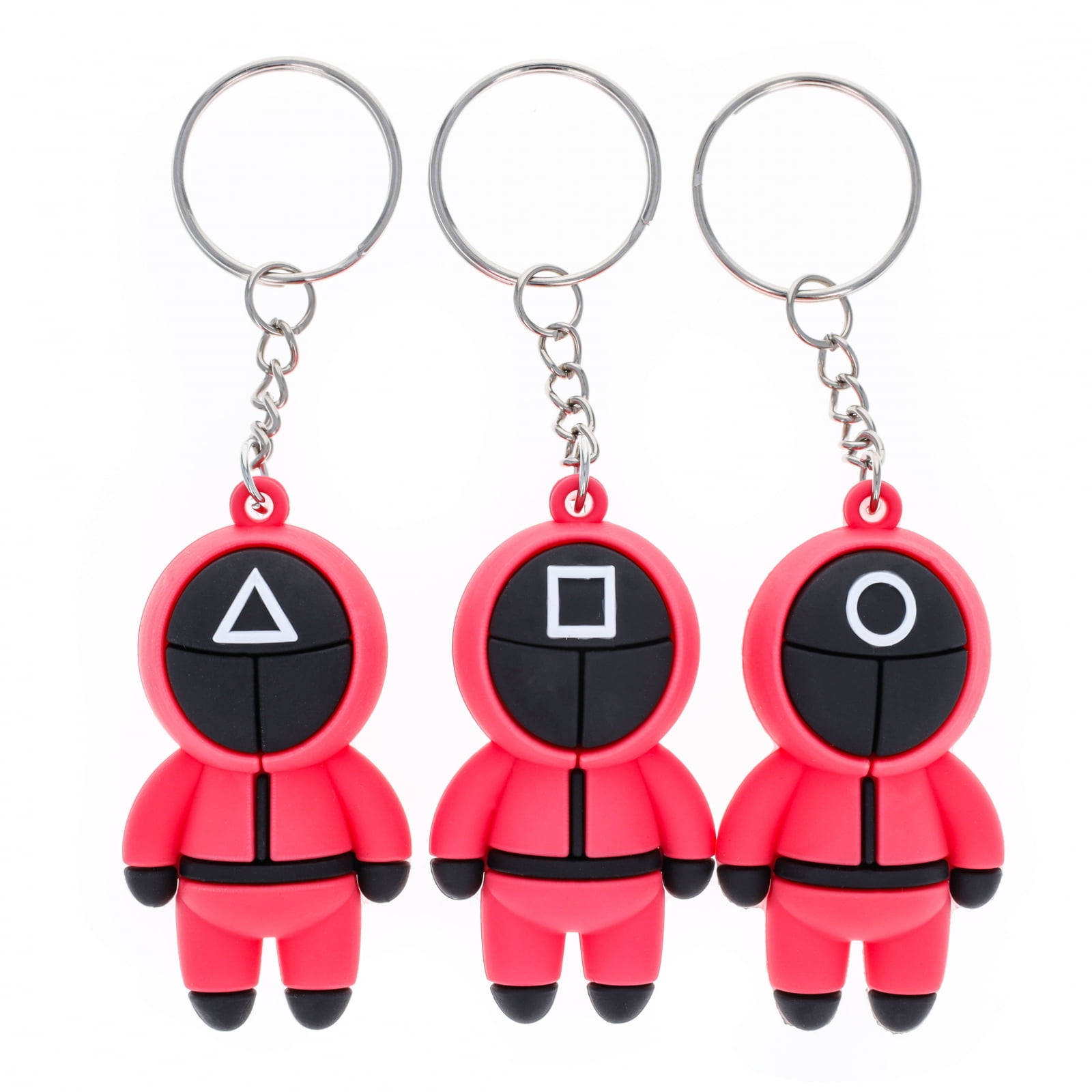 Squid TV Game Korean Drama 3pk Character Rubber Keychains with Key Ring