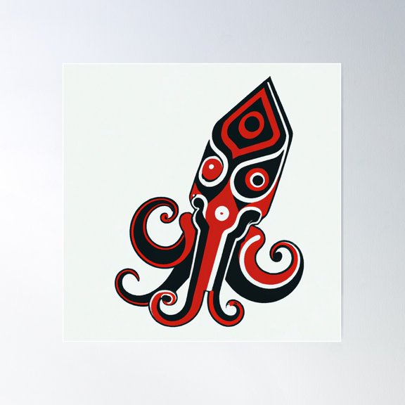 Squid Vector Art Design Poster Wall Art, Modern Wall Decor For Living Room Bedroom, 30x30 UNFRAMED