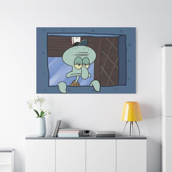 Squid Window Effect Poster, Cartoon House Decor Joke Print, Unframed Paper Poster 8x10in