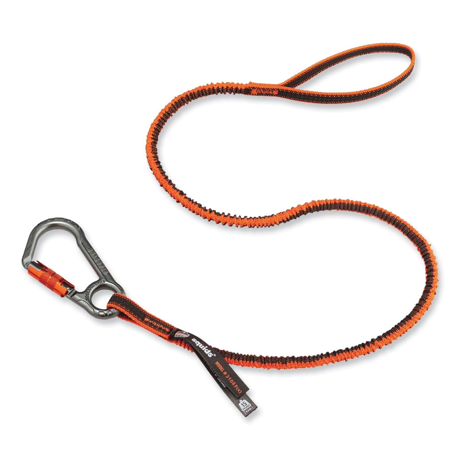 Squids 3108F(x)Tool Lanyard w/Locking Aluminum Carabiner+Loop, 15lb Max Work Cap, 38