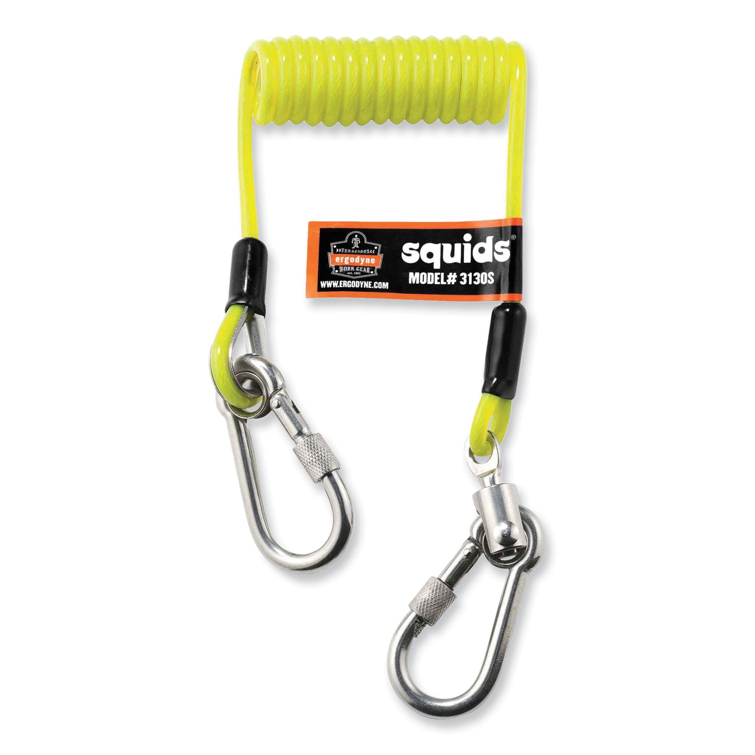Squids 3130S Coiled Cable Lanyard with Carabiners, 2 lb Max Working Capacity, 6.5