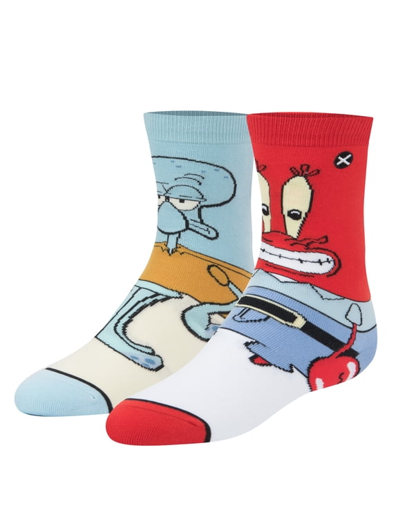 Cool Socks Mr. Krabs & Squidward Crew Sock SpongeBob Squarepants Nickelodeon 90s Cartoon for Big