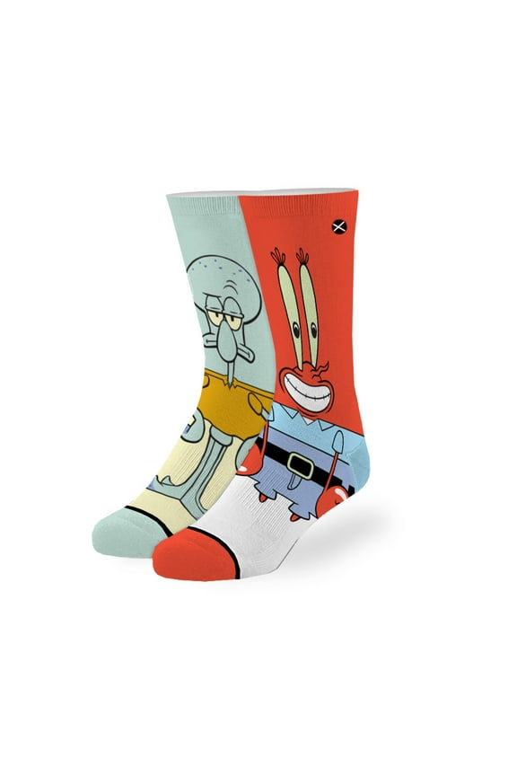 Cool Socks Mr. Krabs & Squidward Crew Sock SpongeBob Squarepants Nickelodeon 90s Cartoon  for Big