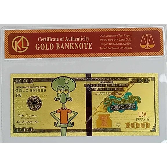 Squidward from SpongeBob 24k Gold Foil Collectible Banknote