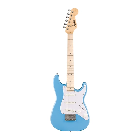 Squier Mini Stratocaster with Maple Fingerboard White Pickguard Hardtail Bridge and Sealed Die-cast Tuning Machines (California Blue)