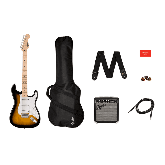 Squier Sonic Stratocaster Pack, Maple FB, 2-Color Sunburst, Gig Bag, 10G