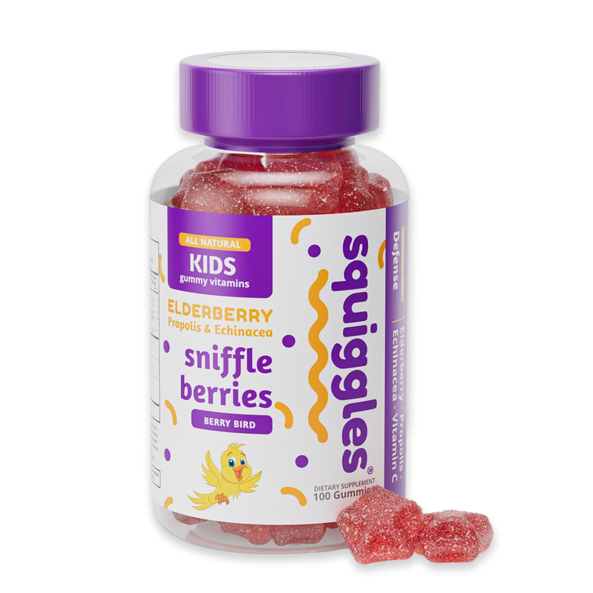 Squiggles Sniffle Berries Elderberry Gummies with Bee Propolis