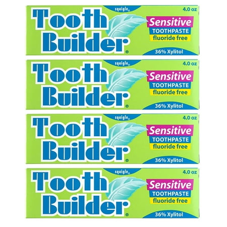 Squigle Tooth Builder SLS Free Toothpaste (Stops Tooth Sensitivity) Prevents Canker Sores, Cavities, Perioral Dermatitis, Bad Breath, Chapped Lips - 4 Pack