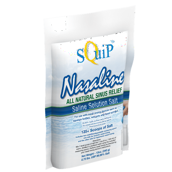 Squip Nasaline Salt, 12 oz (340 g) Pouch, Pharmaceutical-Grade Sodium Chloride for Nasal Irrigation and Daily Hygiene