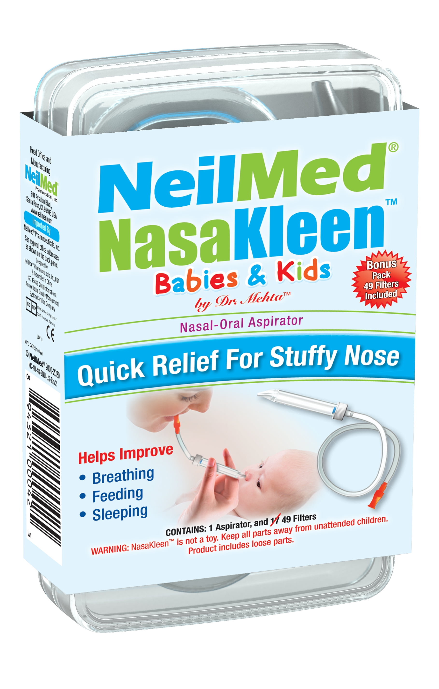 NeilMed Squip Baby NasaKleen Nasal-Oral Aspirator. Clears Little Noses Easily, Gently and Effectively