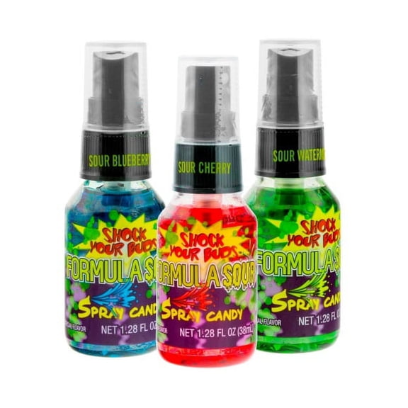 Squire Boone Formula Sour Spray Candy, 1.28 FL OZ, 3 Flavors: Sour Raspberry, Sour Cherry and Sour Green Apple.