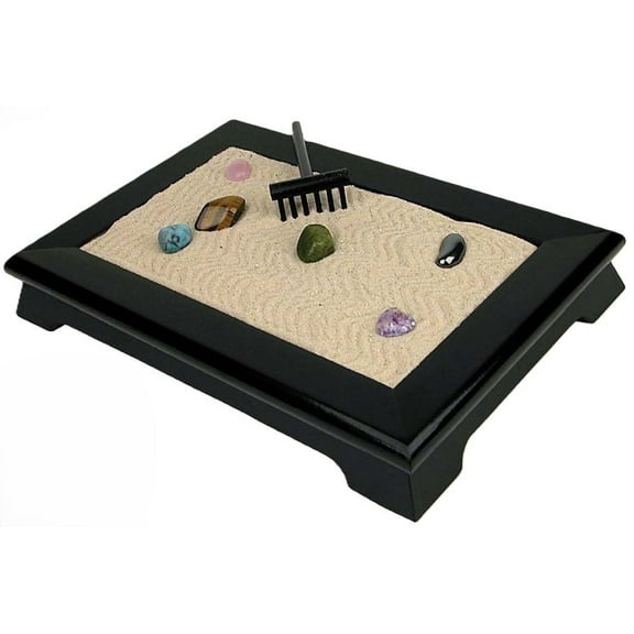 Squire Boone Zen Garden Kit for Desk with Gemstones, Large, Ebony Finish, 7 1/2" X 11"