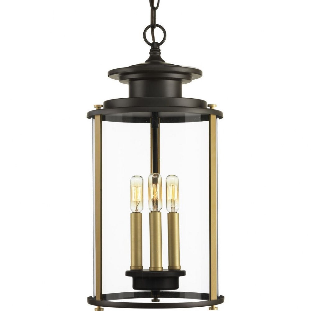 Antique Bronze and Glass 3-Light Indoor/Outdoor Pendant