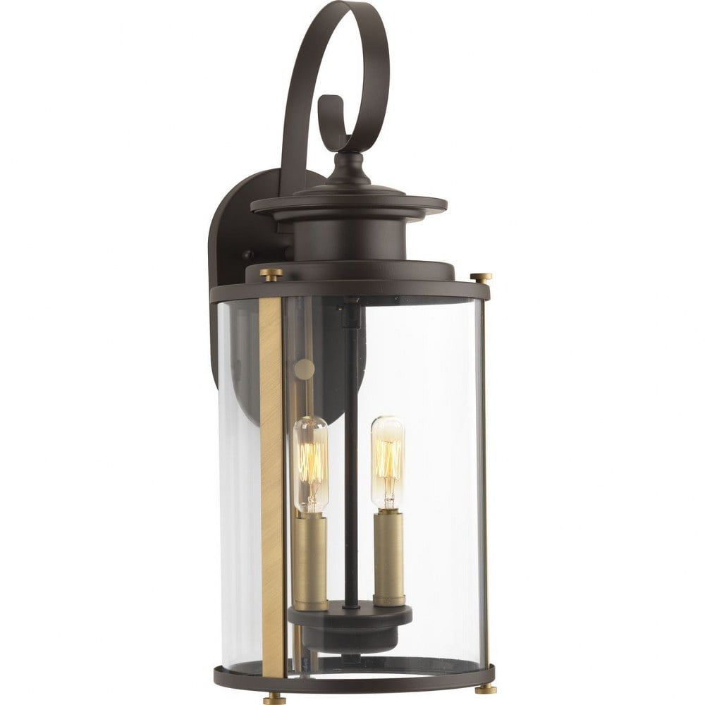 Antique Bronze and Brass 19.25" Outdoor Wall Lantern with Clear Glass
