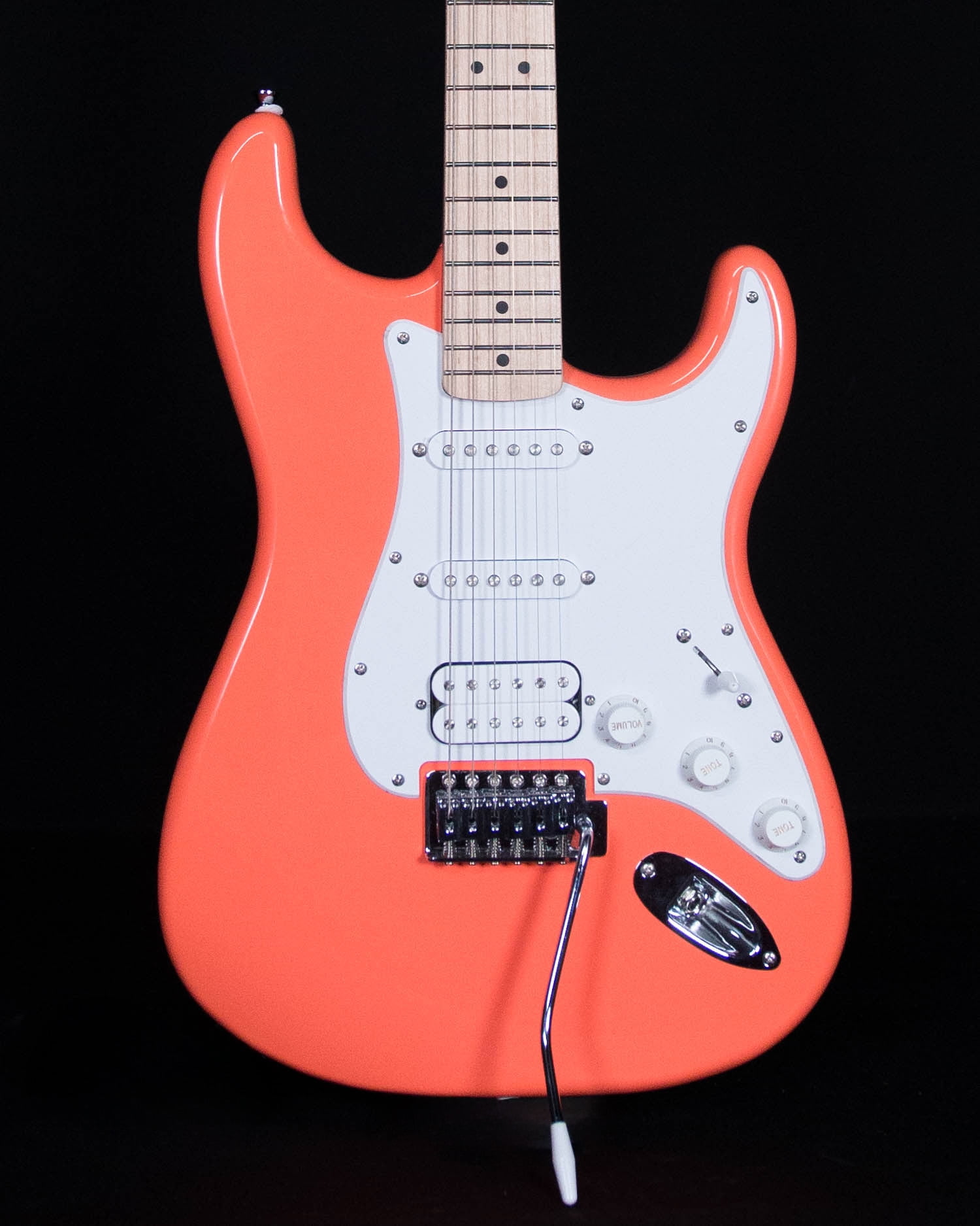 Squire Sonic Stratocaster Electric Guitar, Tahitian Coral, Maple Fingerboard, White Pickguard