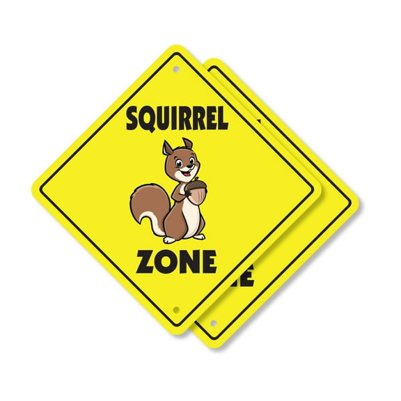 Squirrel (2 Pack) Plastic Crossing Sign - 12 Inch X 12 Inch Xing Sign Gift Animal Wildlife Funny Cute Tree Forest Outdoors Nature Decor Nut Climbing Playful