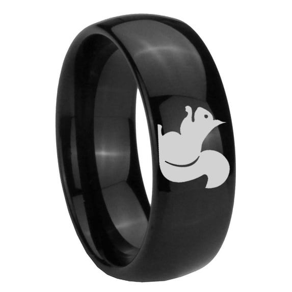 Squirrel 8MM Black High Polish Dome Tungsten Men Ring
