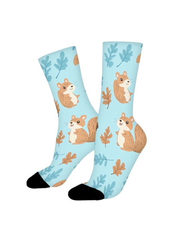 Squirrel Acorns Leaves Funny Novelty Crew Socks for Women Men Sports