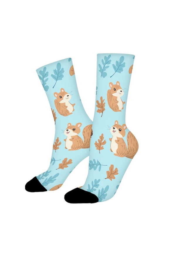 Squirrel Acorns Leaves Funny Novelty Crew Socks for Women Men Sports