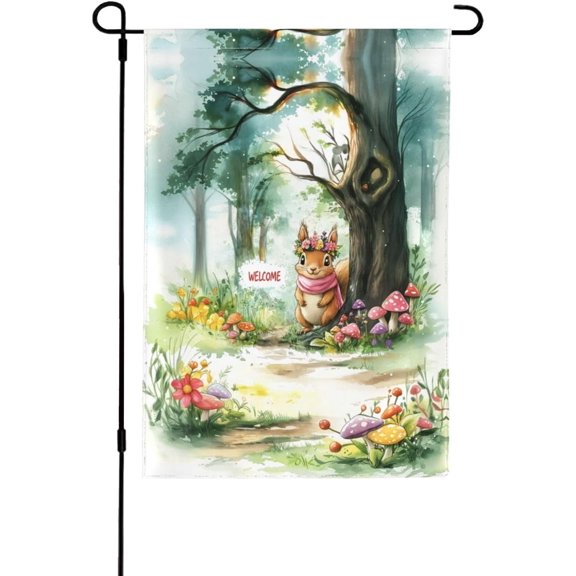 Squirrel And Tree Garden Flag Double Sided All-Weather Polyester Outdoor Welcome Flag 12x18 Inch For Patio Lawn Yard And Garden Decor