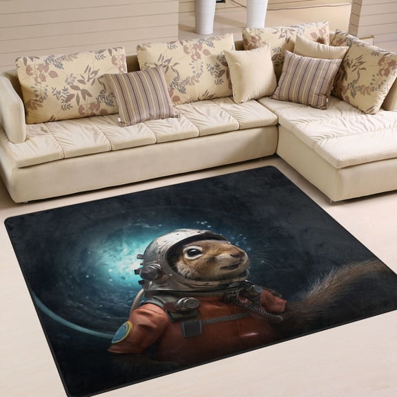 Squirrel Astronaut Space Area Rug Washable 80 x 58 Floor Carpet Mat Non Slip for Bedroom Living Room Home Decor
