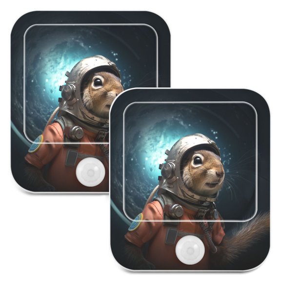Squirrel Astronaut Space Night Lights Plug into Wall LED with Auto Light Sensor Warm Light for Kids Hallway Bedroom Living Room Kitchen Bathroom Set of 2