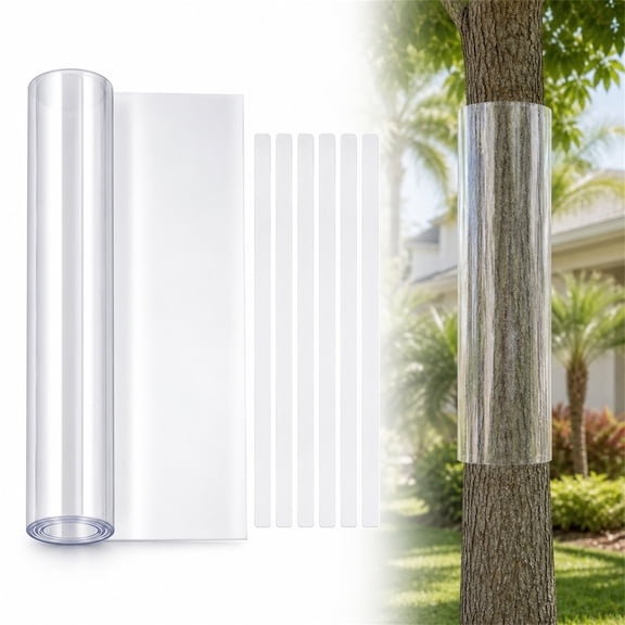 Squirrel Baffle for Tree Trunk Clear Tree Trunk Protector PVC Anti-Climbing Tree Barrier Baffle Guard Protector Tree Guard Wrap with 6 Adhesive Tapes to Protect Plants from Raccoon Iguana,47*15.7 in
