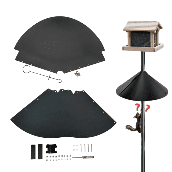 Squirrel Baffle for Bird Feeder, Metal Squirrel Guard Shield Kit, Pole Mount Anti Squirrel Protector to Stop Squirrels Climbing Bird Feeder Poles