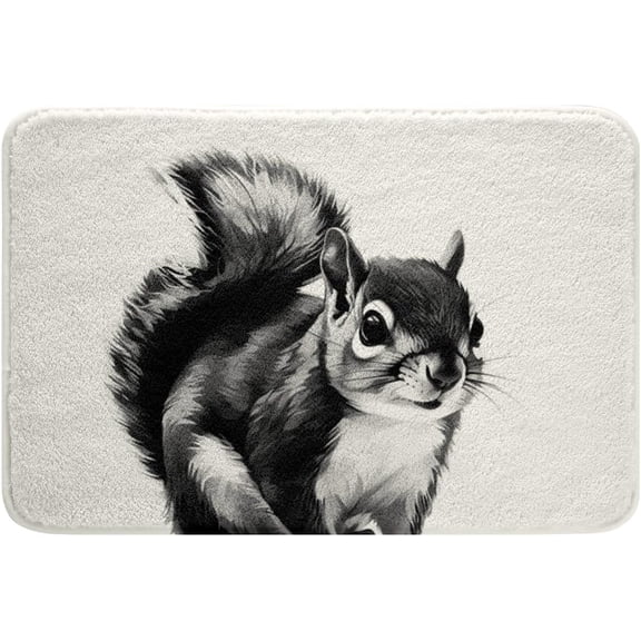 Squirrel Bath Mat Cartoon Wildlife Bathroom Accessories,Minimalism Sketch Area Rug 16"x24",Abstract Art Outdoor Doormats Wild Animals Cute Bathroom Decor