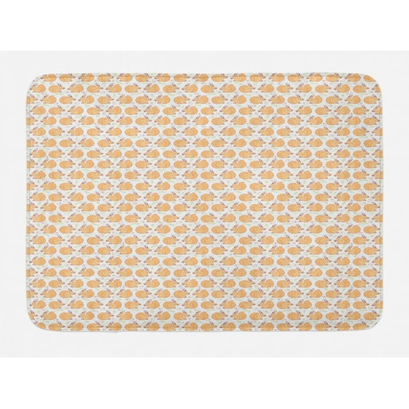 Squirrel Bath Mat, Pastel Colored Nature Pattern with Leaves and Nuts, Plush Bathroom Decor Mat with Non Slip Backing, 29.5" X 17.5", Pale Orange Pale Green, by Ambesonne