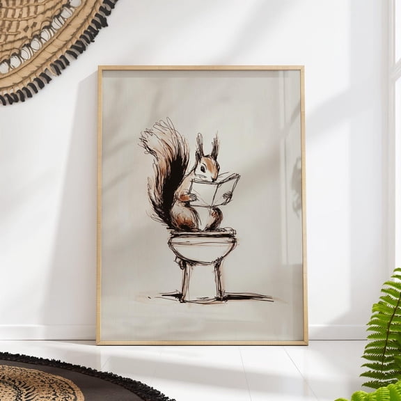 Squirrel Bathroom Art Print Toilet Wall Decor Guest Bath Decoration Unframed Paper Print