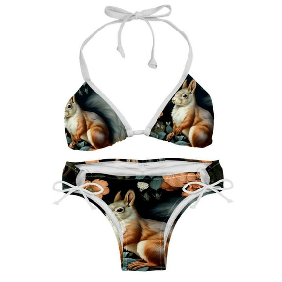 Squirrel Bikini Set Swim Suit Detachable Sponge Adjustable Strap Two-Pack, Beach Pool Vacation Party.