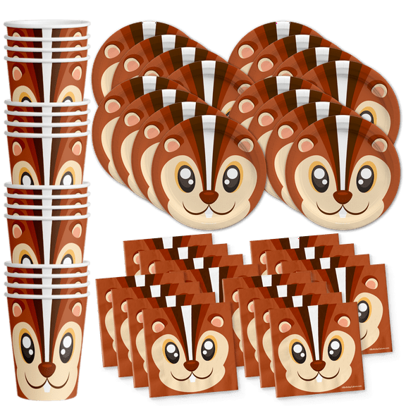 Squirrel Birthday Party Supplies Set Plates Napkins Cups Tableware Kit for 16